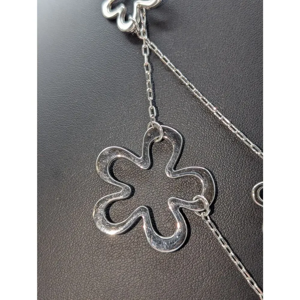Lia Sophia 'Blossom' Silver Tone  Flower Cut Out Station Long Chain Necklace - Picture 4 of 6